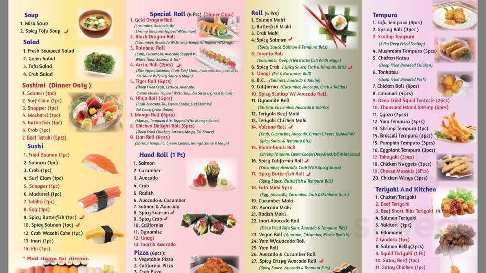 A+ Sushi Buffet menu in Winnipeg, Manitoba, Canada