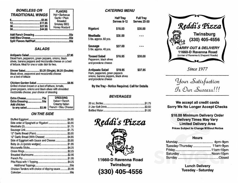 Reddi's Pizza Twinsburg menus in Twinsburg, Ohio, United States