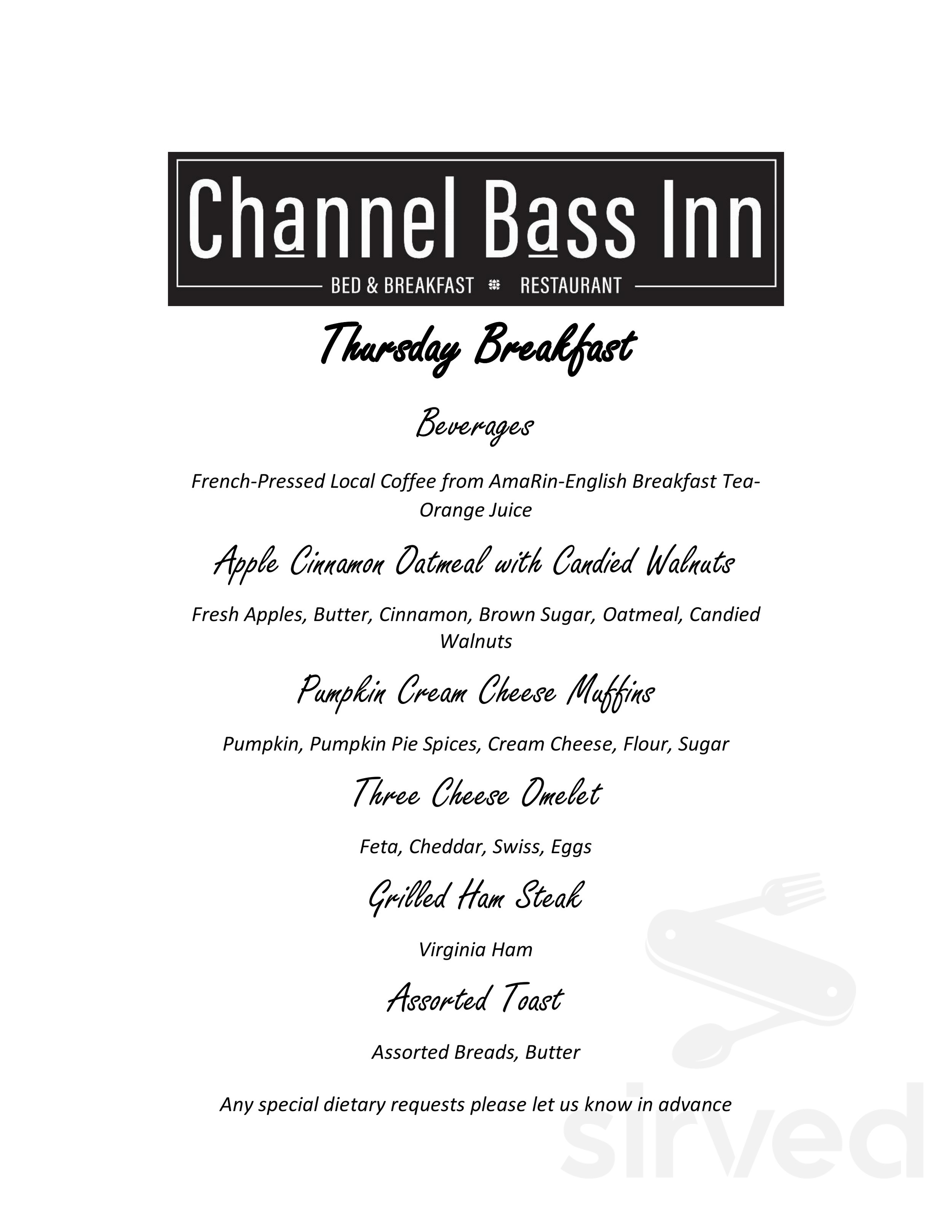 Channel Bass Inn Bed & Breakfast Restaurant menu in Chincoteague