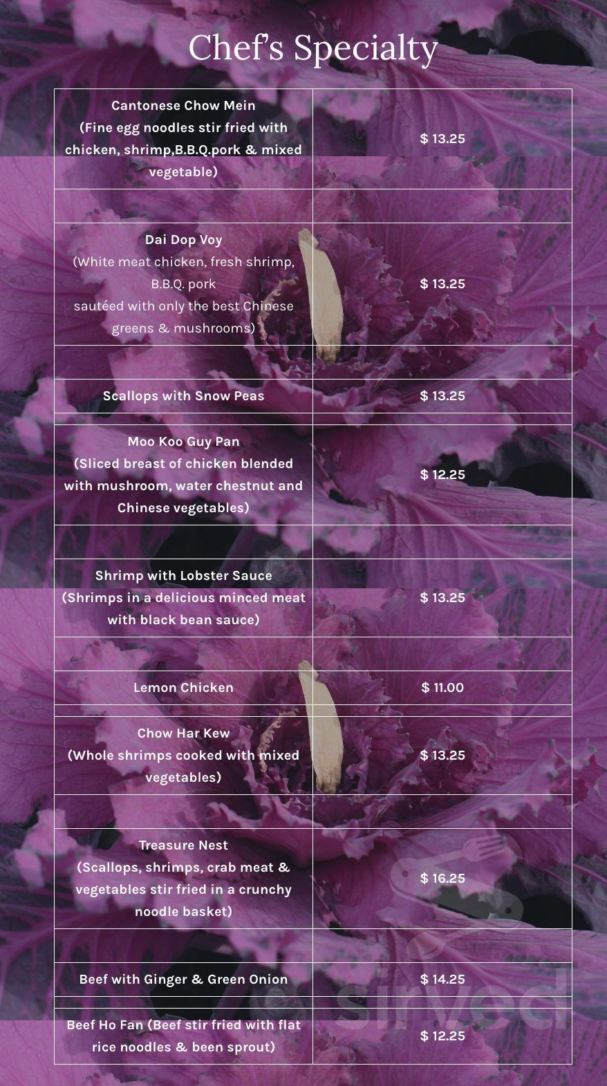 Menu Welland ON's Lily's Cuisine. Food menu Sirved