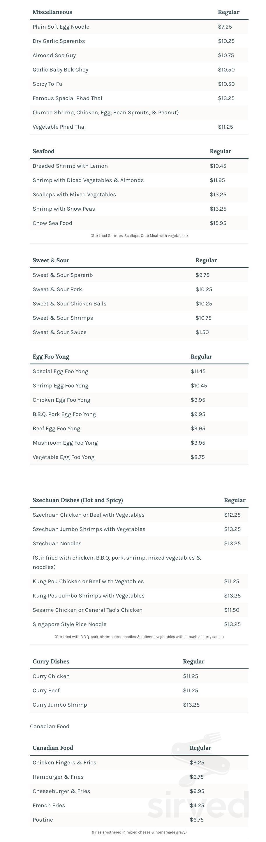 Menu Welland ON's Lily's Cuisine. Food menu Sirved