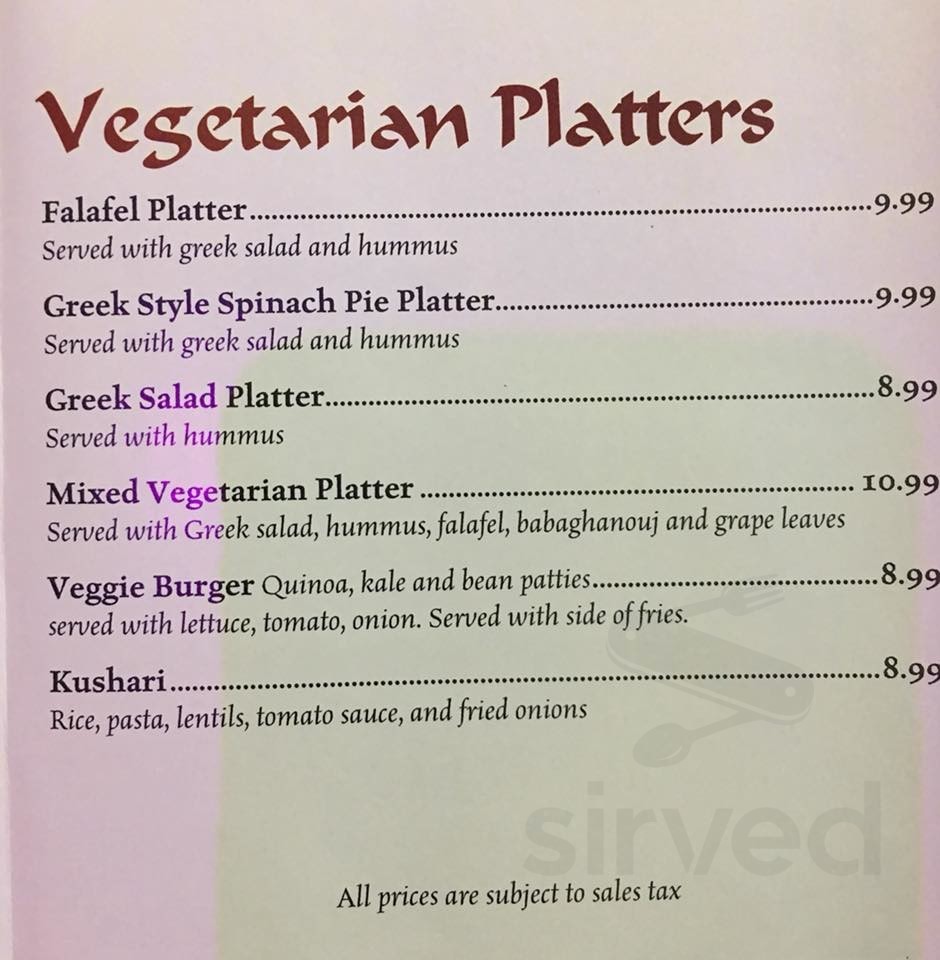 Sahara 34 Arabic & Turkish Food menu in Matawan, New Jersey, USA