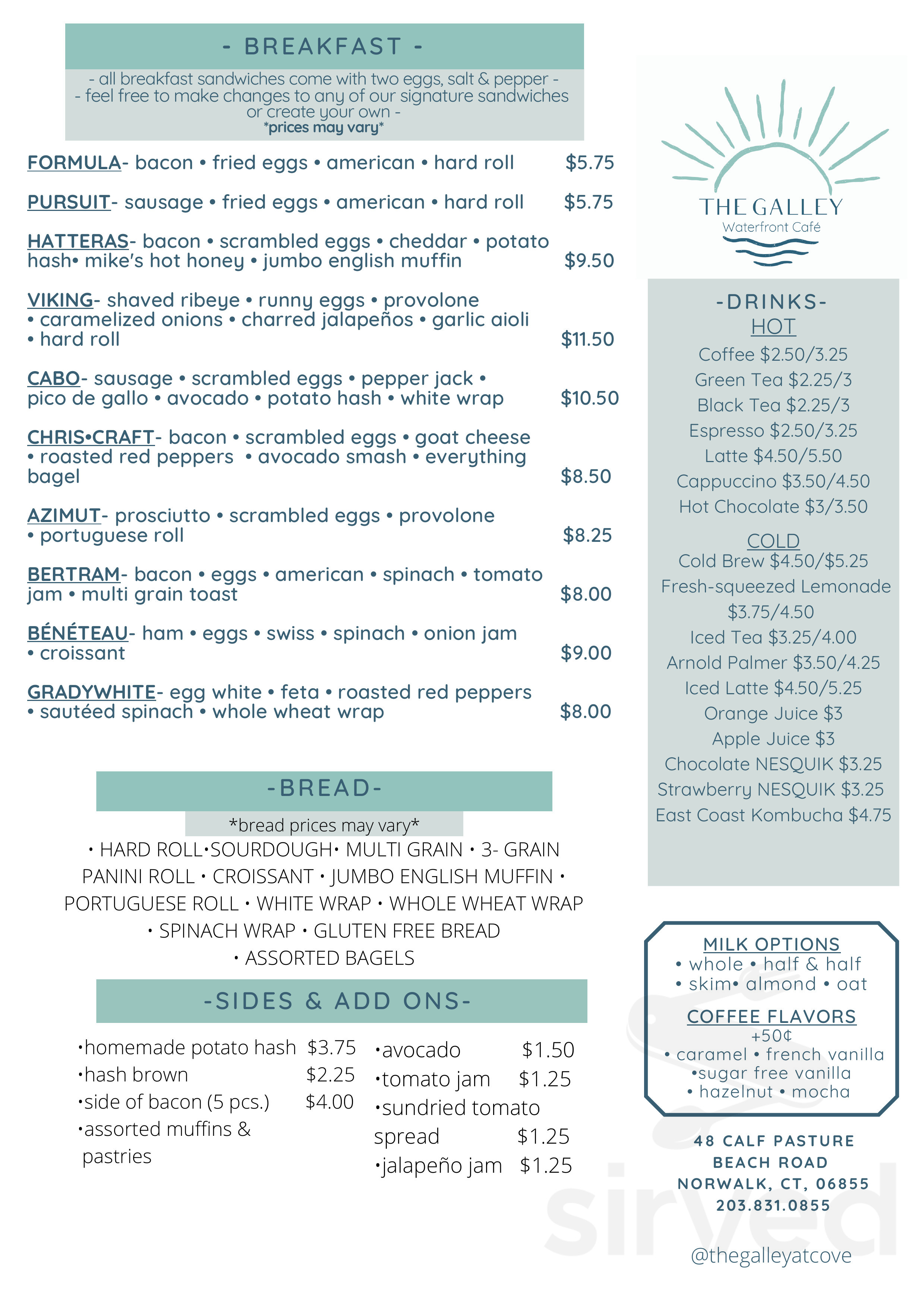 The Galley menu in Norwalk, Connecticut, USA