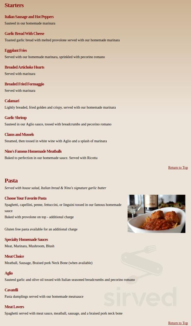 Nino's Italian Restaurant menus in North Ridgeville, Ohio, United States