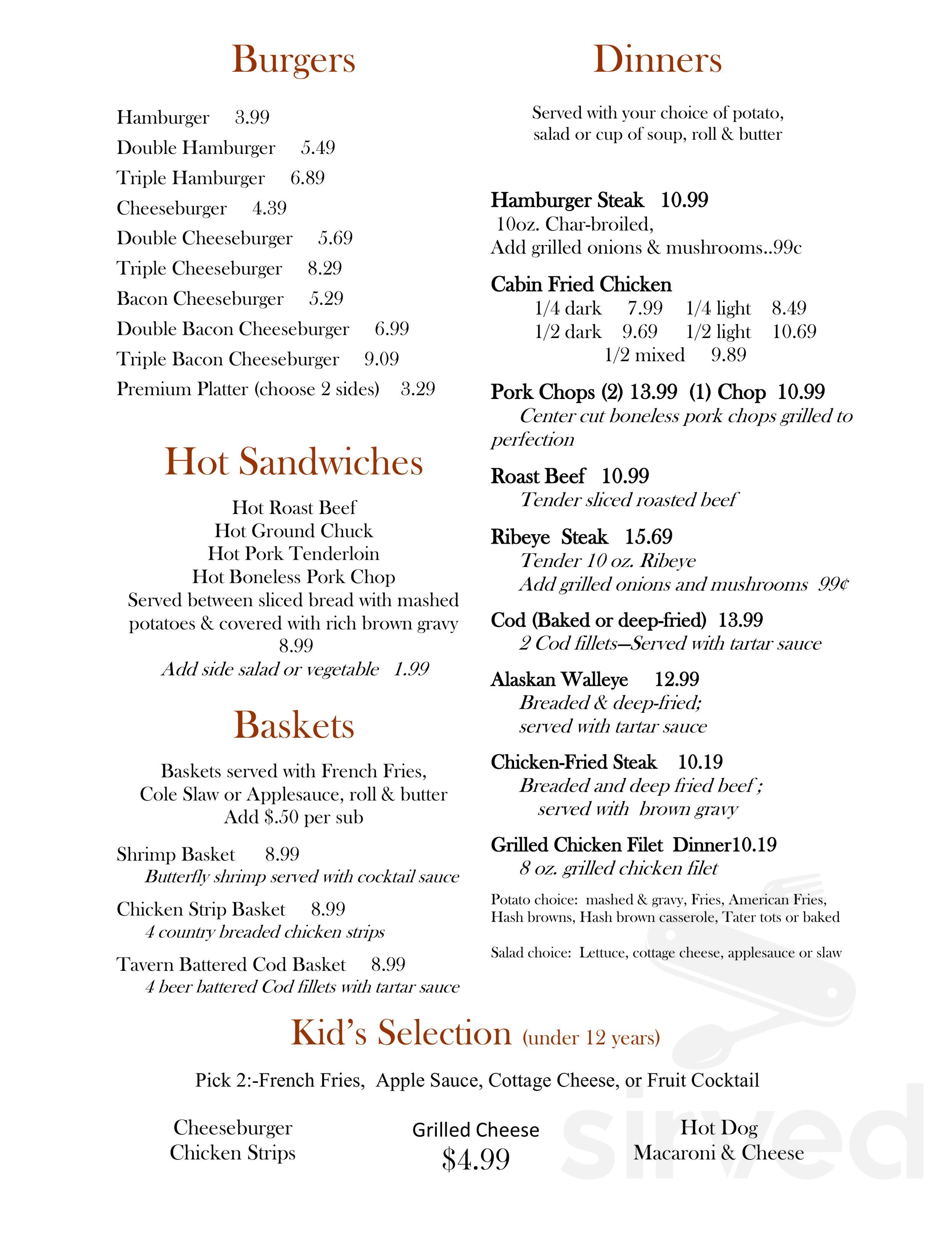 Old Log Cabin menus in Pontiac, Illinois, United States