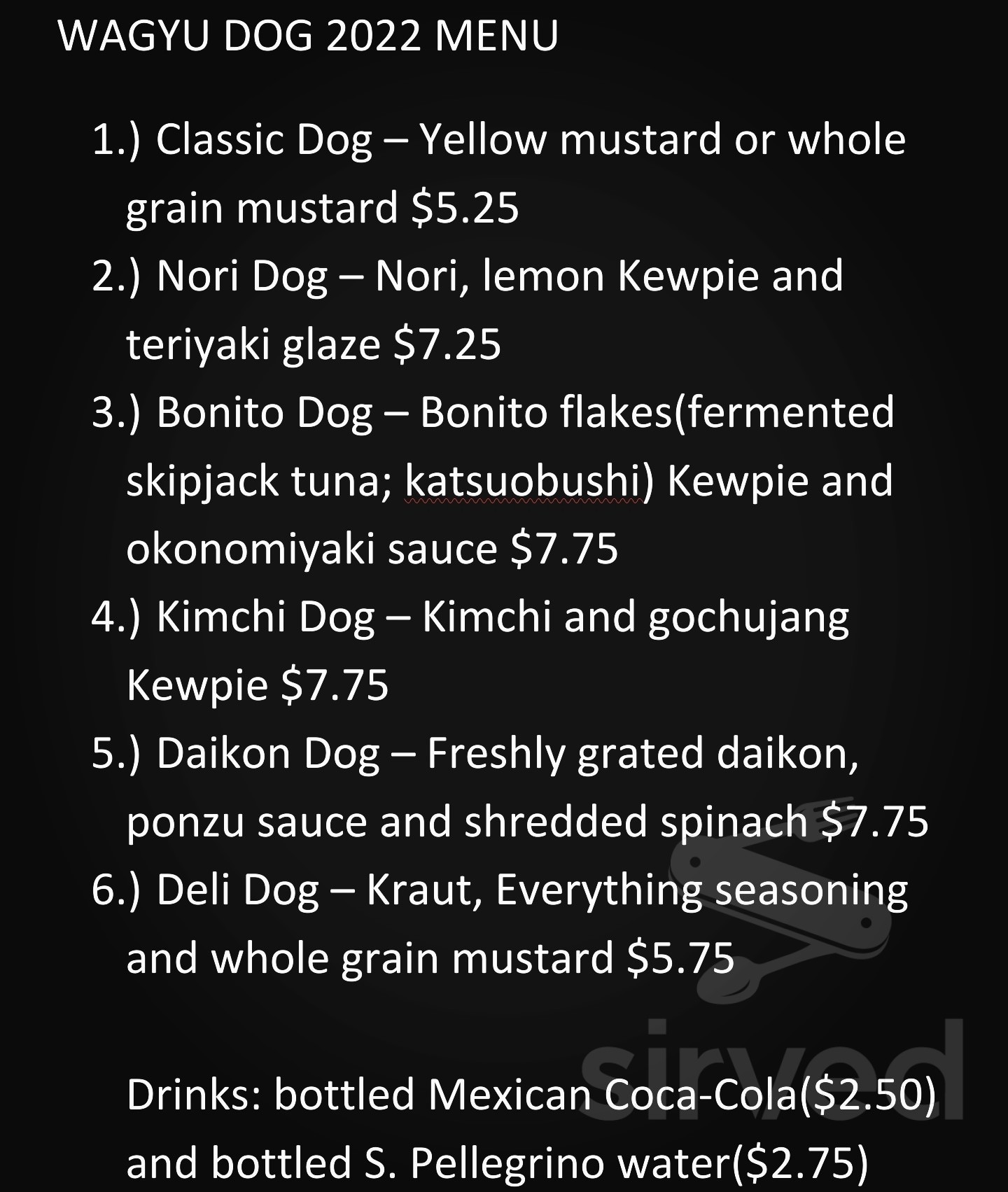 WAGYU DOG menu in Johnson City, Tennessee, USA