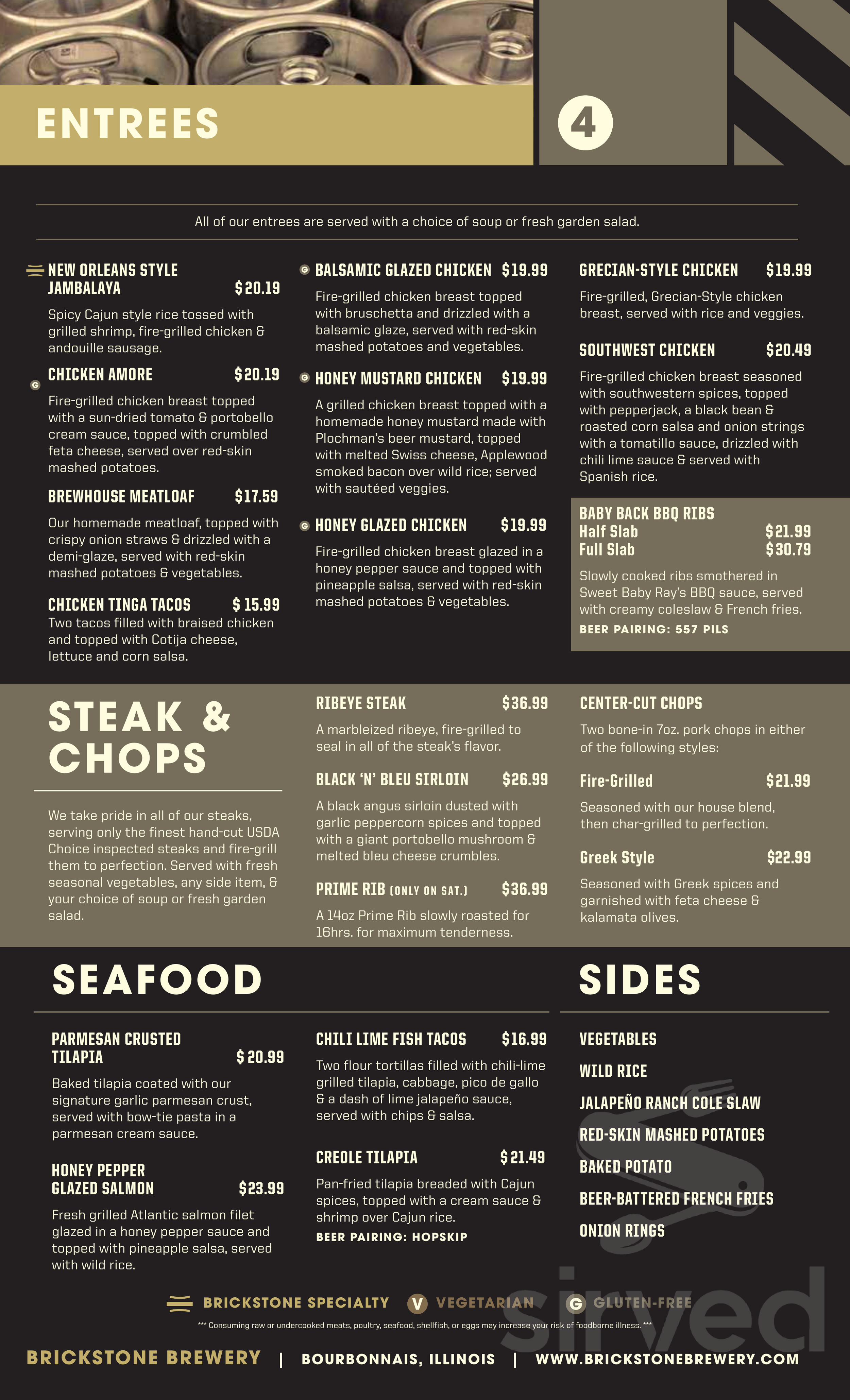 Brickstone Brewery Production Facility menu in Bourbonnais, Illinois, USA