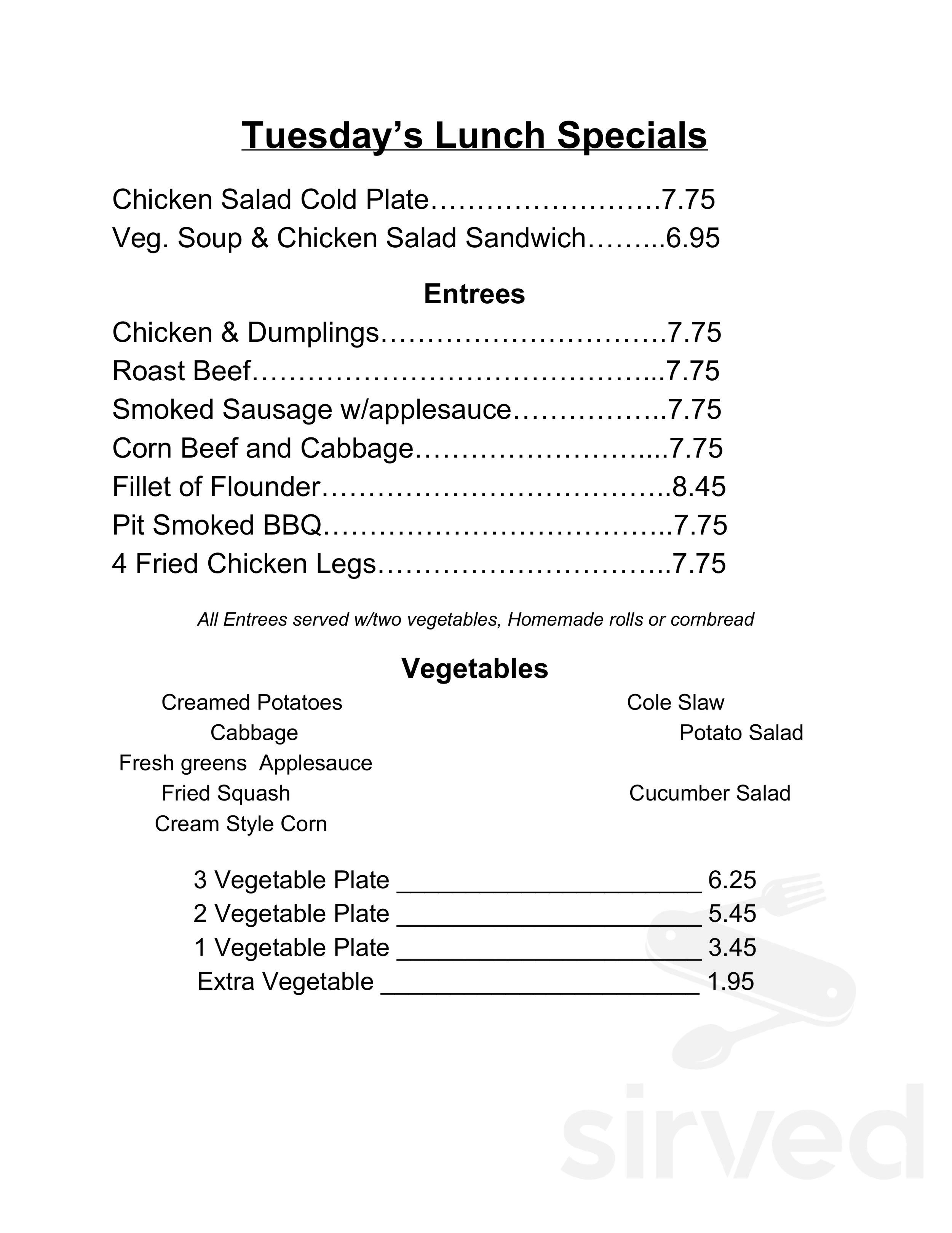 Wagon Wheel Restaurant menus in Fort Lawn, South Carolina, United States