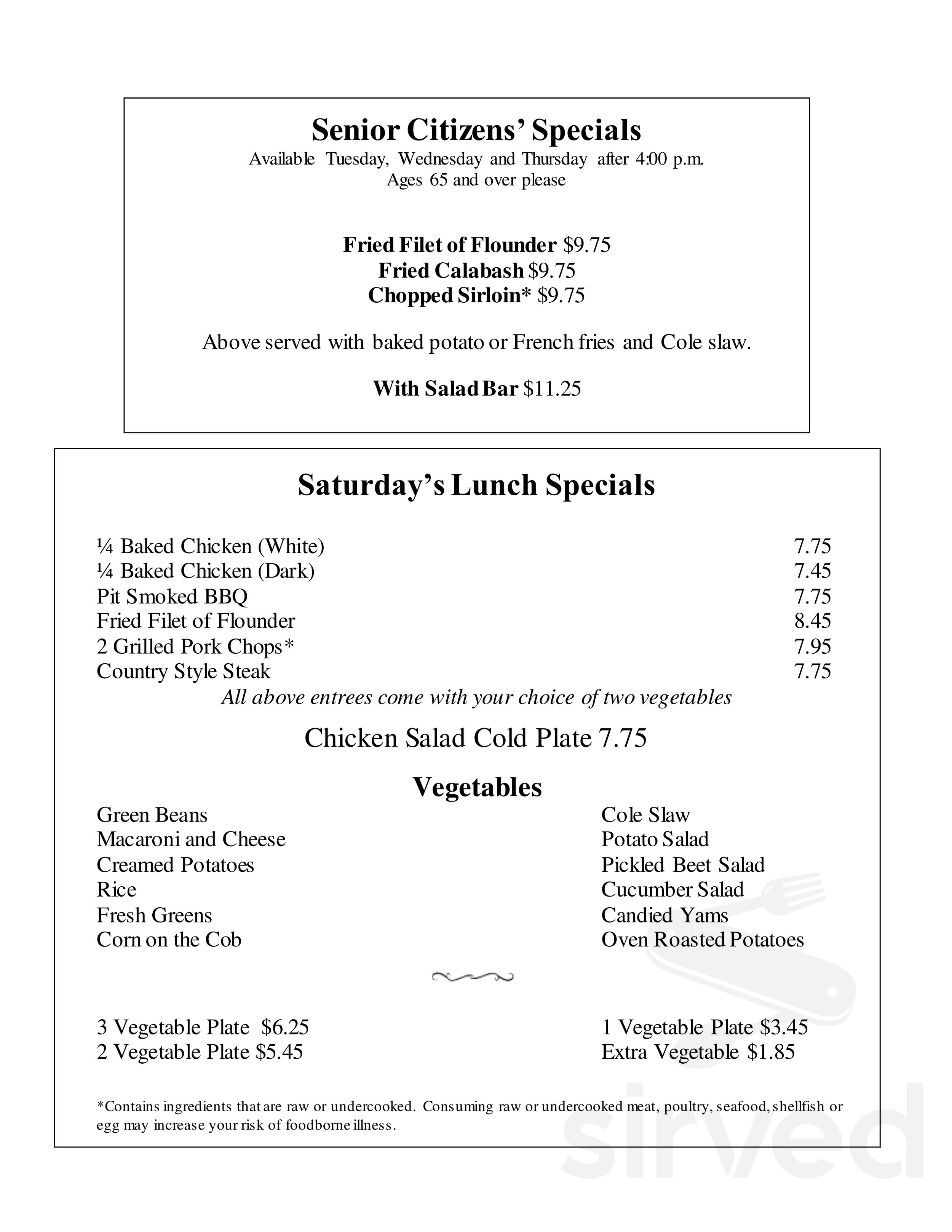Wagon Wheel Restaurant Menu In Fort Lawn South Carolina USA