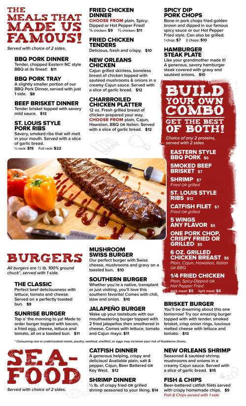 Lancaster's BBQ menu in Mooresville, North Carolina, USA