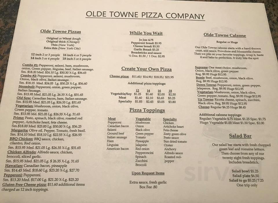 Menu for Olde Towne Pizza in Bend, OR | Sirved