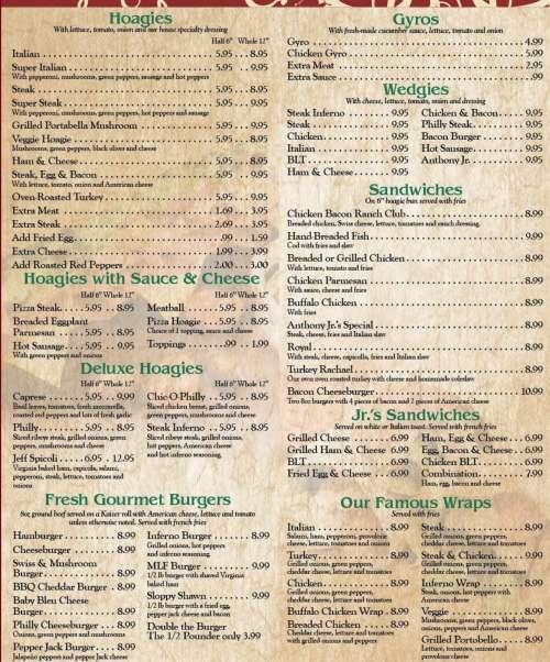 Anthony Jr's Restaurant & Pizzeria menu in Coraopolis, Pennsylvania, USA