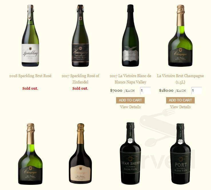 Buena Vista Winery menu in Sonoma, California, USA