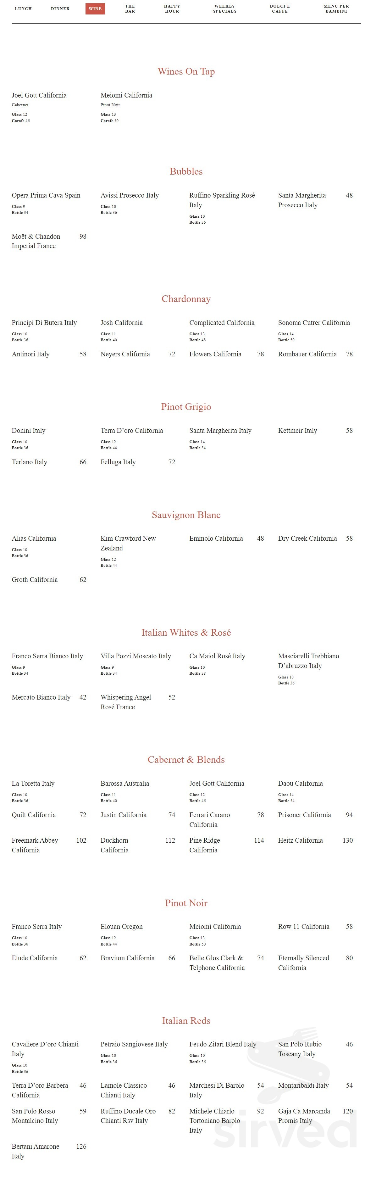A Tavola Restaurant & Wine Bar menu in Metairie, Louisiana, USA