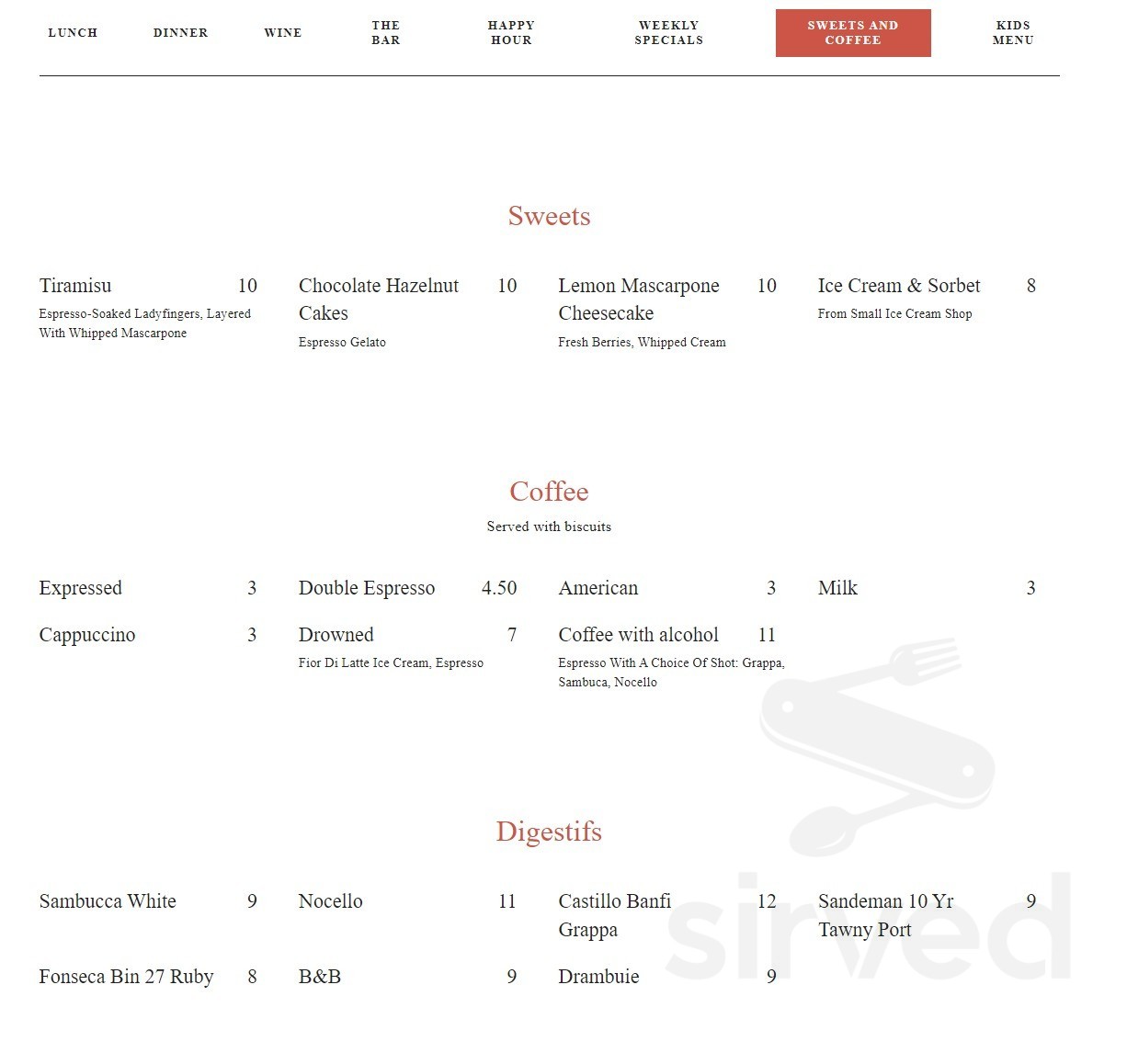 A Tavola Restaurant & Wine Bar menu in Metairie, Louisiana, USA