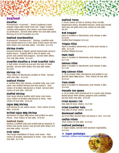 Boudreaux's Louisiana Seafood & Steaks menu in St Joseph, Missouri, USA