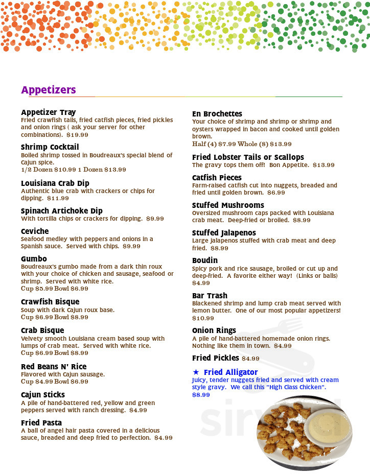 Boudreaux's Louisiana Seafood & Steaks menu in St Joseph, Missouri, USA