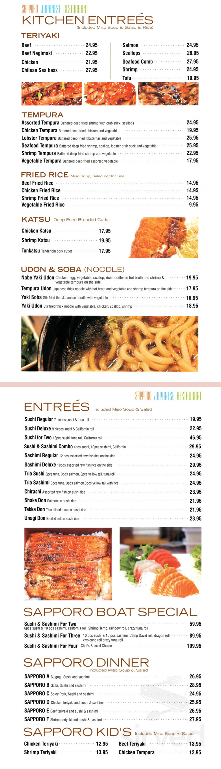 Sapporo Japanese Restaurant menu in Waynesboro, Pennsylvania