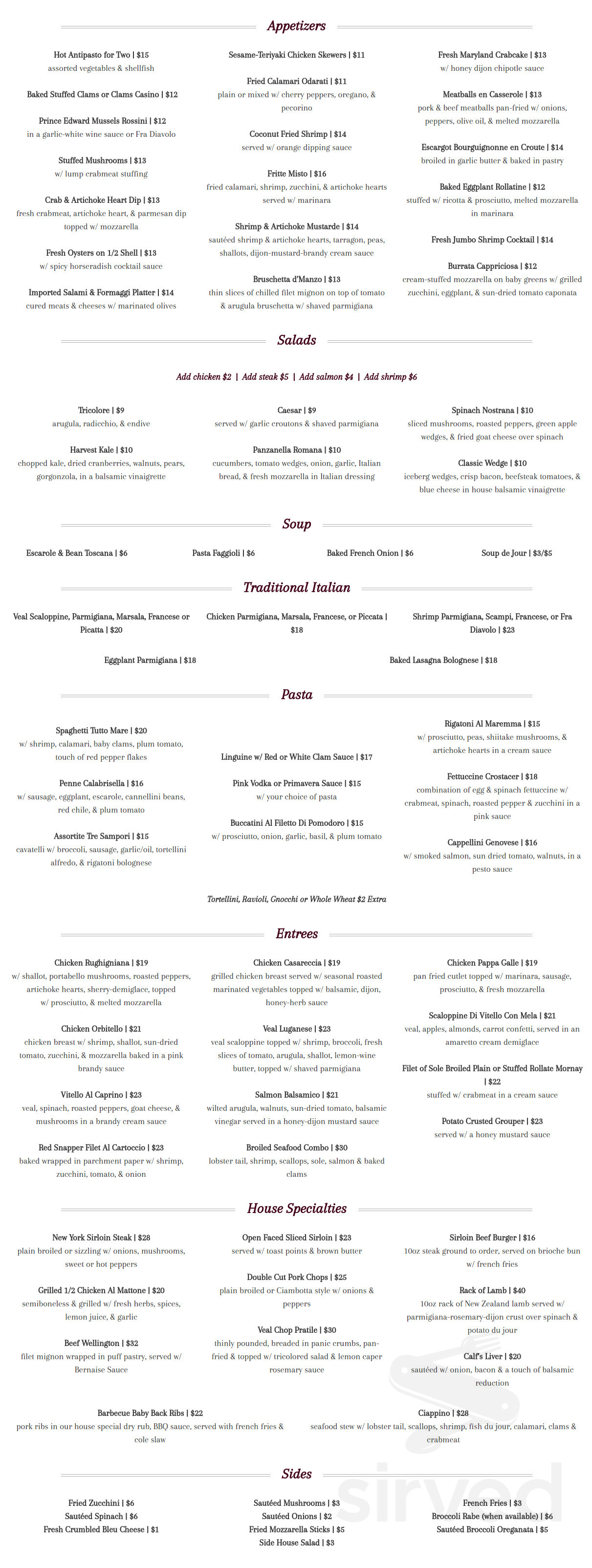 Davia Restaurant menu in Fair Lawn, New Jersey, USA