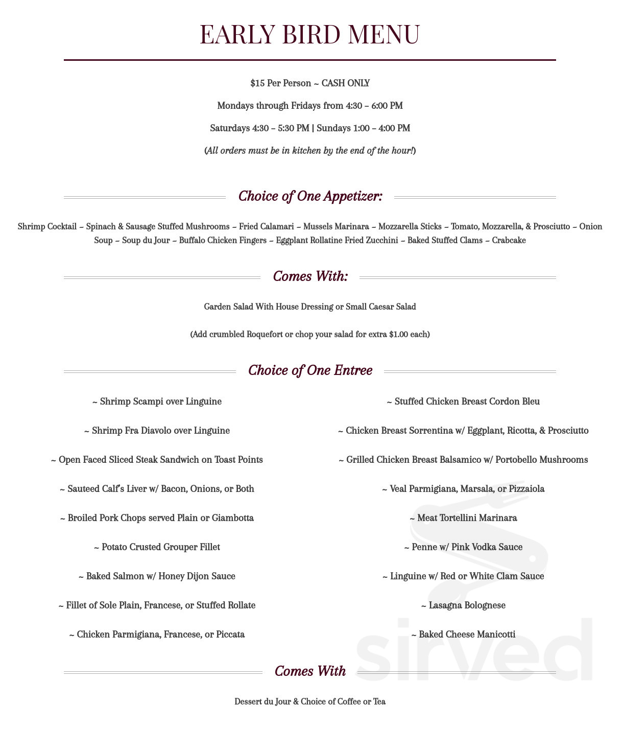 Davia Restaurant menu in Fair Lawn, New Jersey, USA