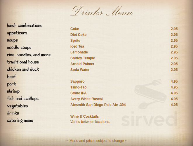 Chin's Szechwan Cuisine menus in Vista, California, United States