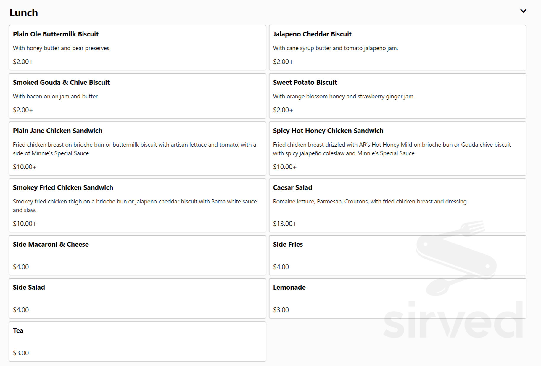 Menu - Richmond VA's Minnie Events and Catering | Sirved
