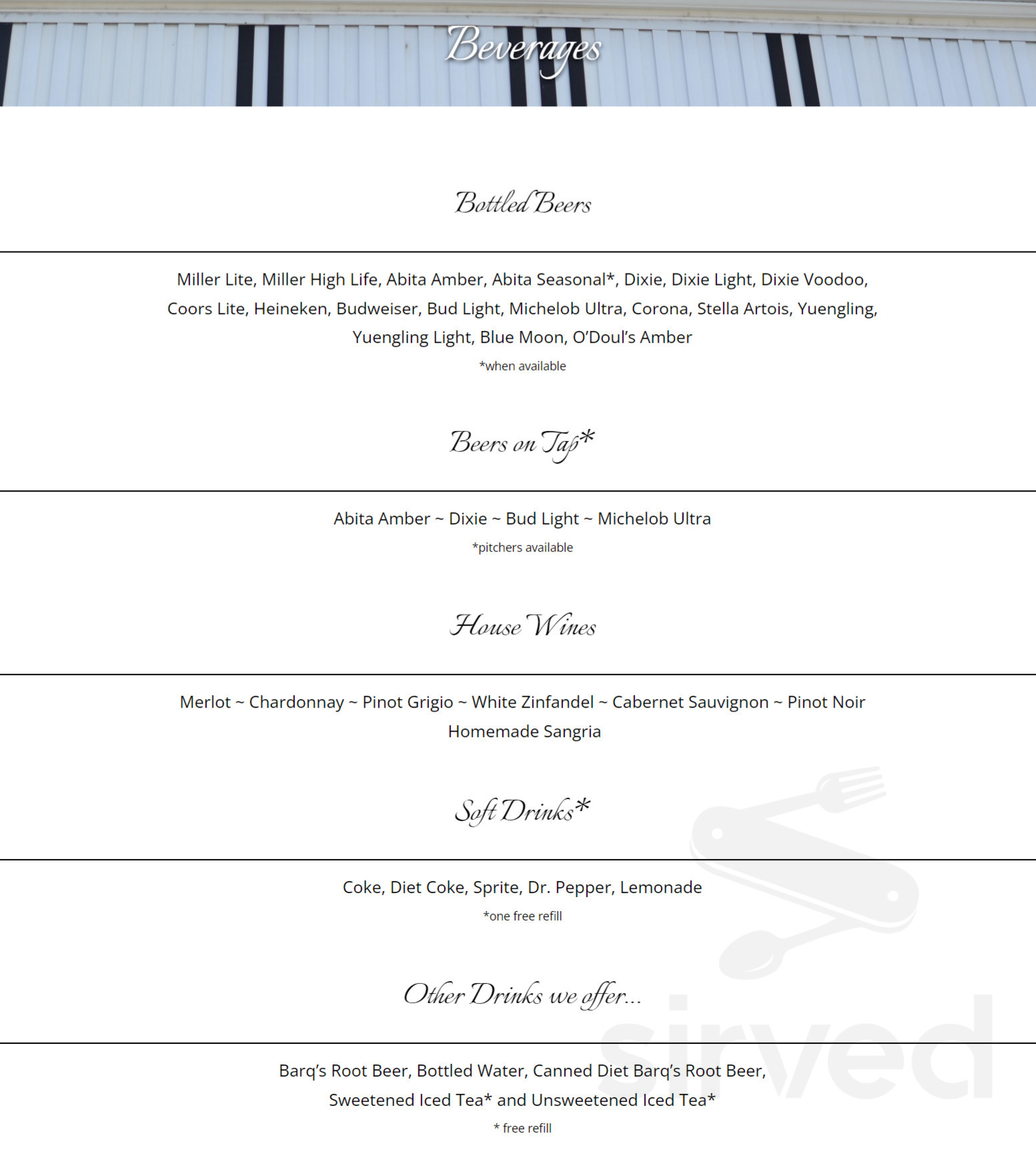 Jack Dempsey's Restaurant menu in New Orleans, Louisiana, USA