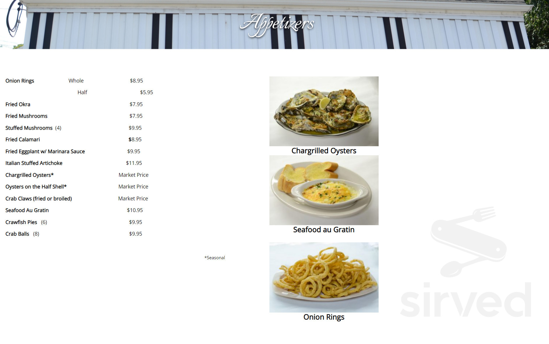 Jack Dempsey's Restaurant menu in New Orleans, Louisiana, USA