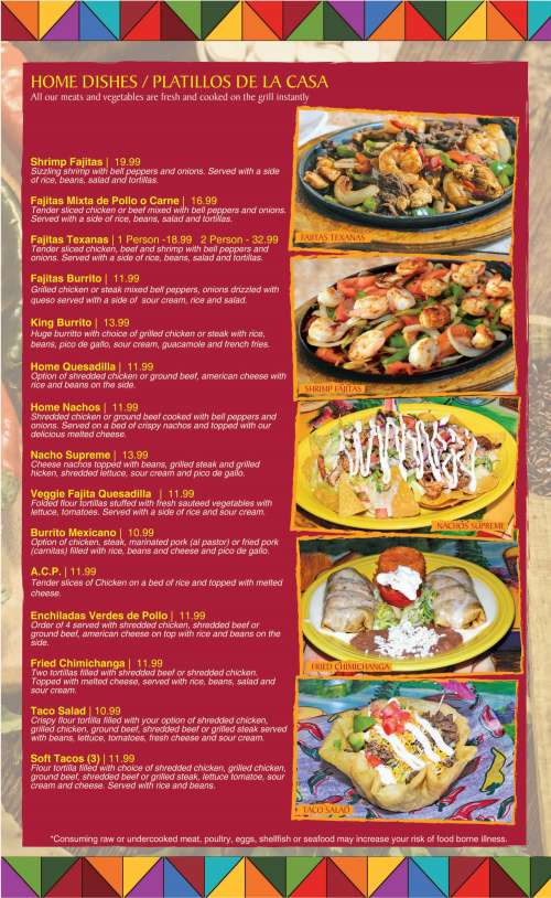 Fajitas Mexican Restaurant menu in Myrtle Beach, South Carolina, USA