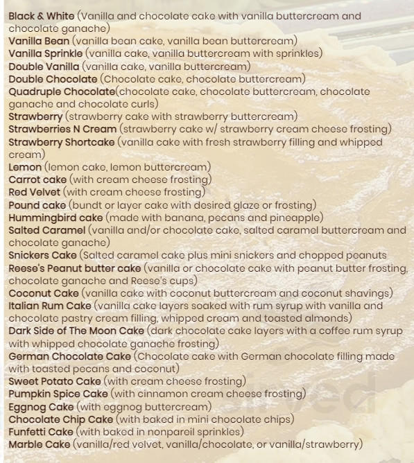 Kia's Cakes menus in Lansdowne, Pennsylvania, United States