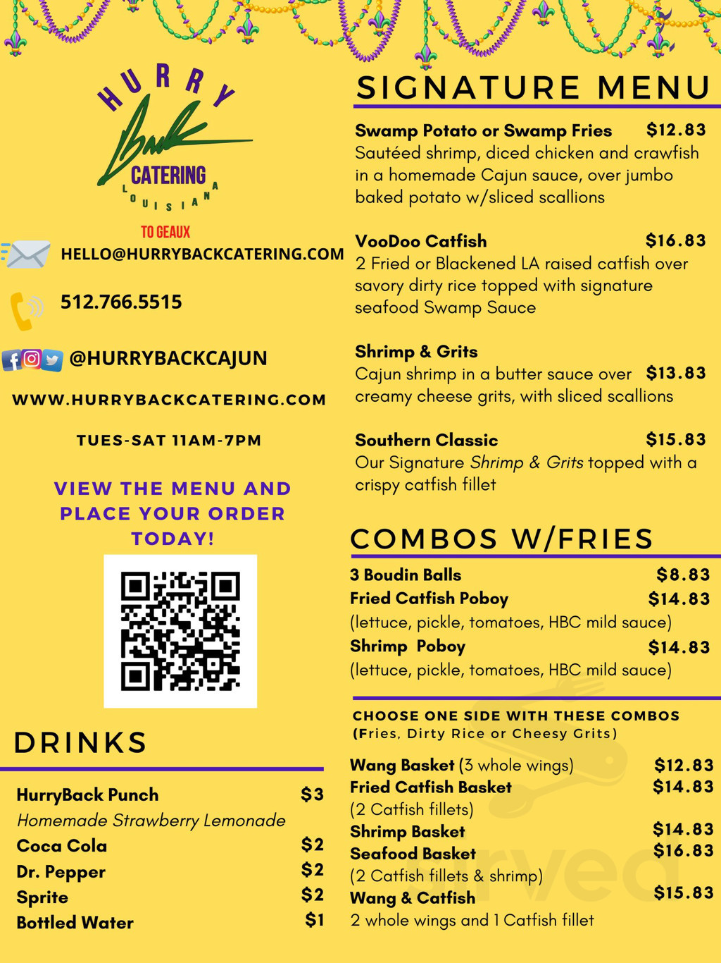 HurryBack Catering To Geaux menu in Kyle, Texas, USA