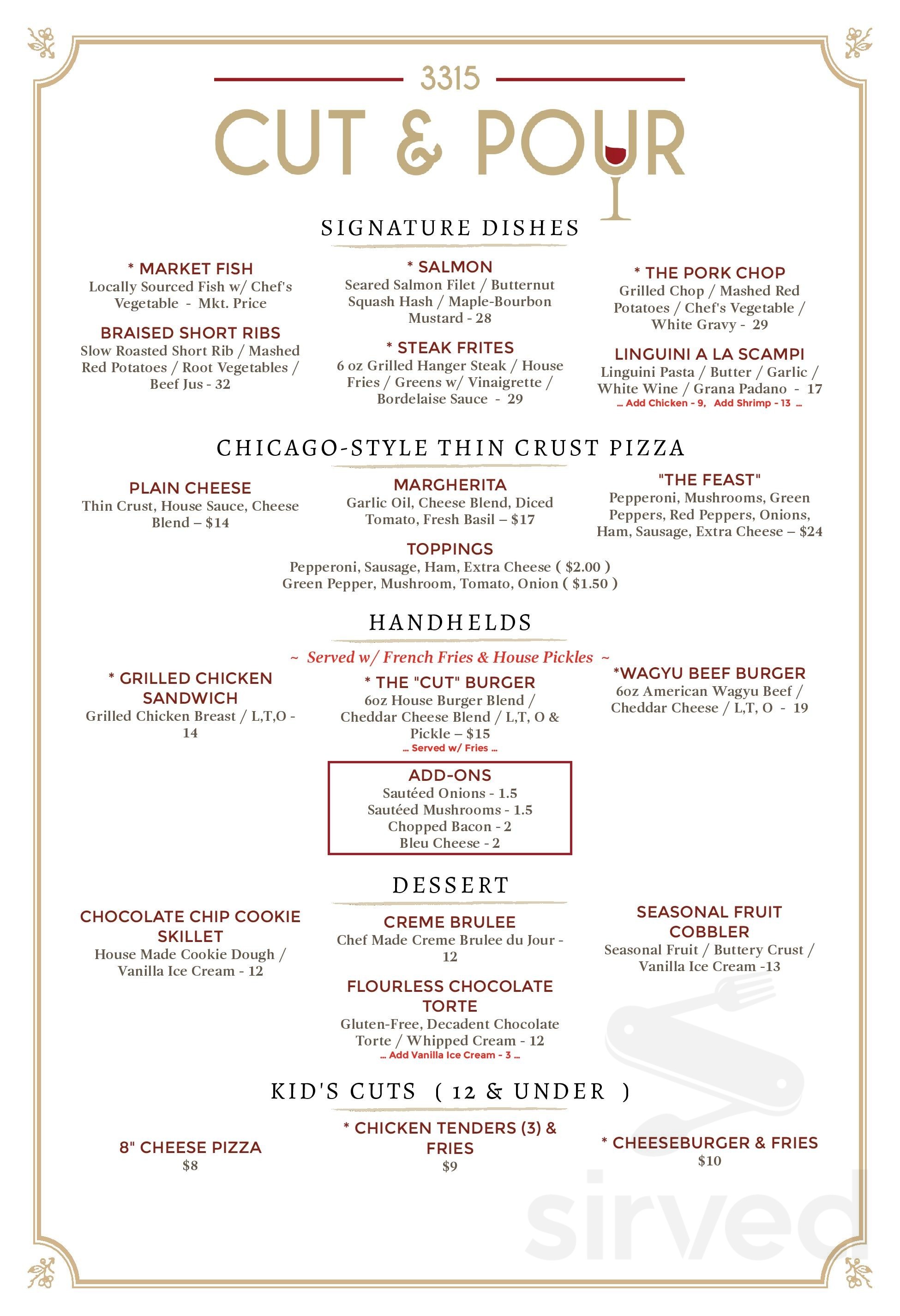3315 Cut & Pour menu in Wilmington, North Carolina, USA