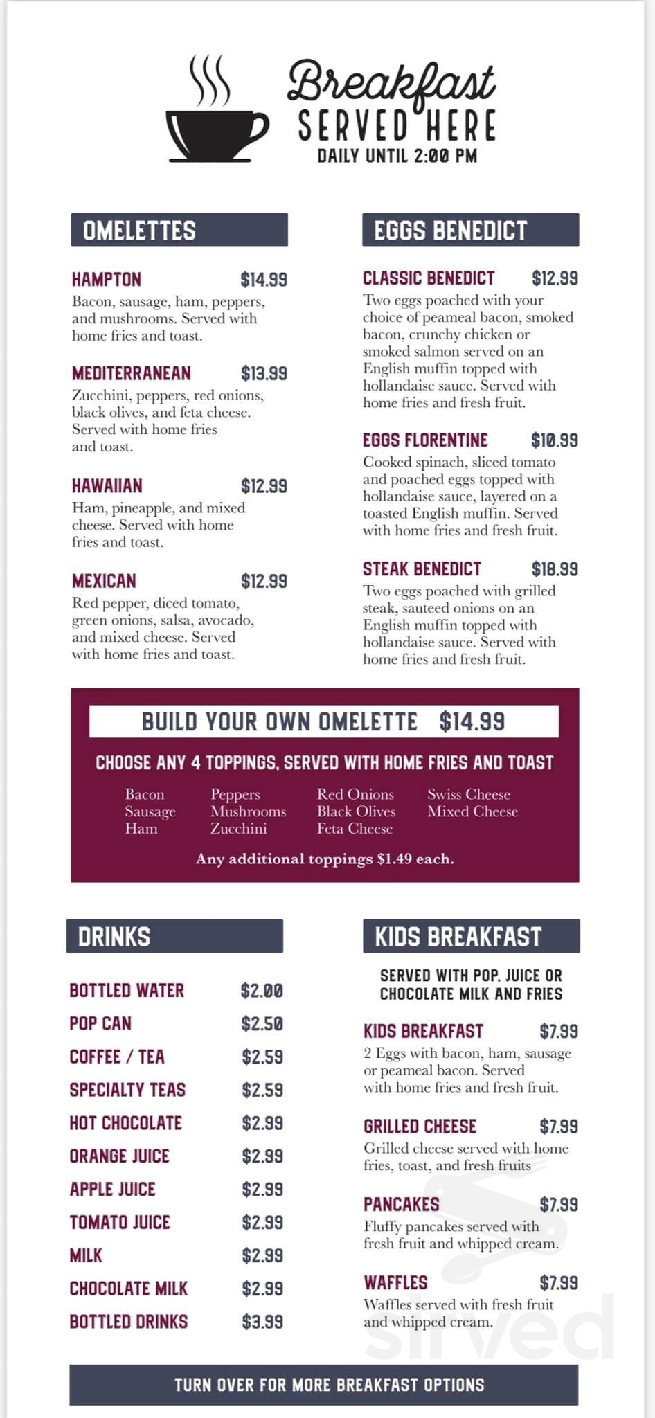 Menu - Hampton ON's Hampton Bar and Grill | Sirved