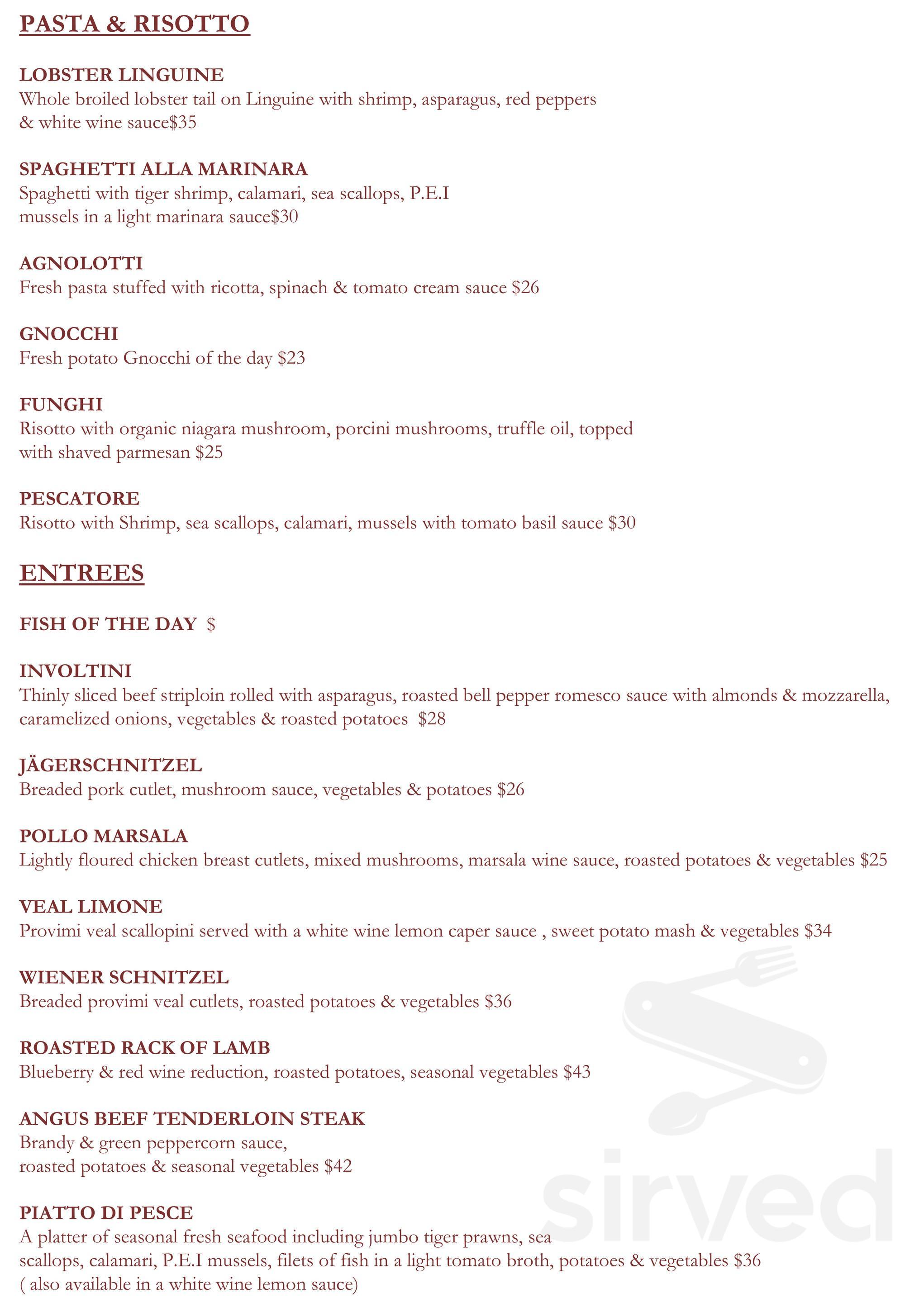 The Gables Restaurant menu in Brighton, Ontario