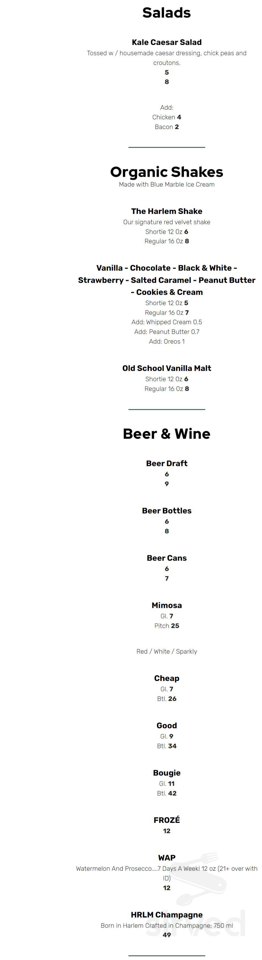 Menu - Brooklyn NY's Harlem Shake | Sirved
