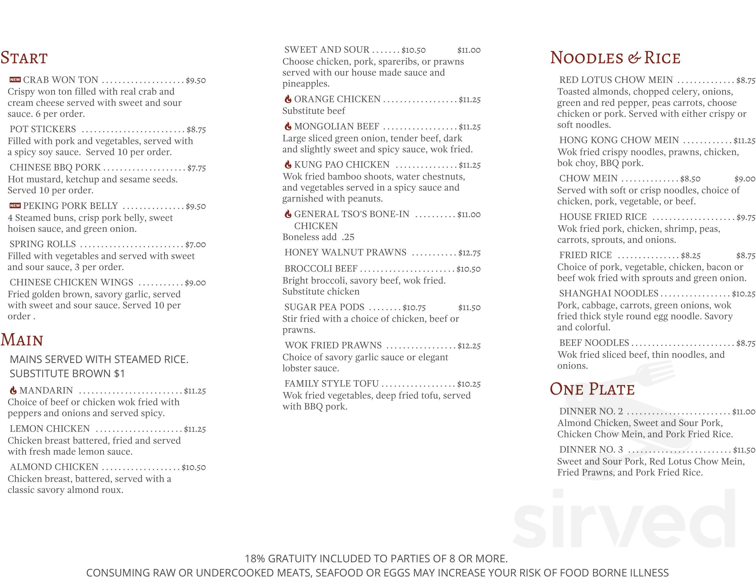 Red lotus restaurant menu in auburn washington usa