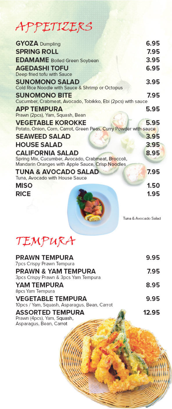 Yama Kitchen menu in Kelowna, British Columbia