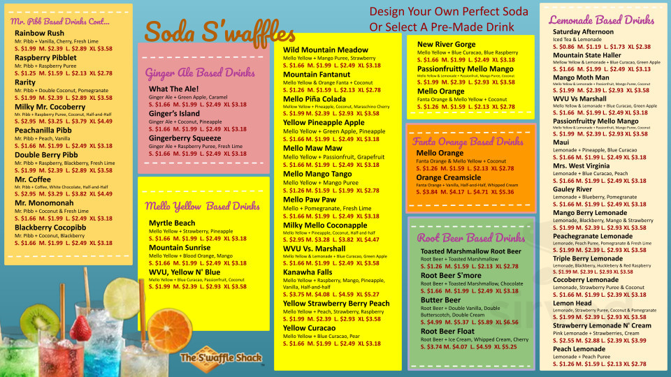 The S'waffle Shack menu in Charleston, West Virginia, USA