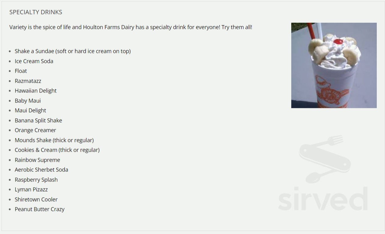 Houlton Farms Dairy Bar menu in Presque Isle, Maine, USA