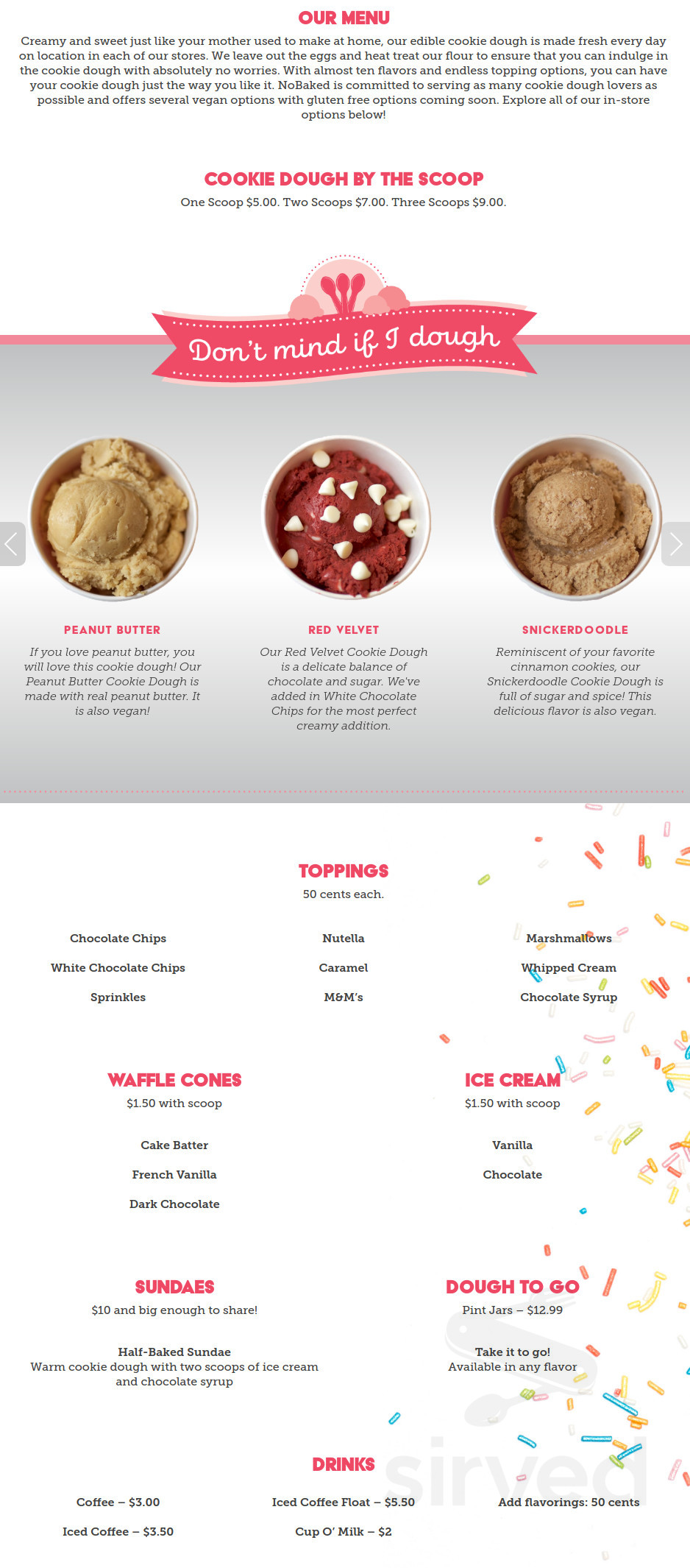 NoBaked Cookie Dough Louisville menu in Middletown, Kentucky, USA