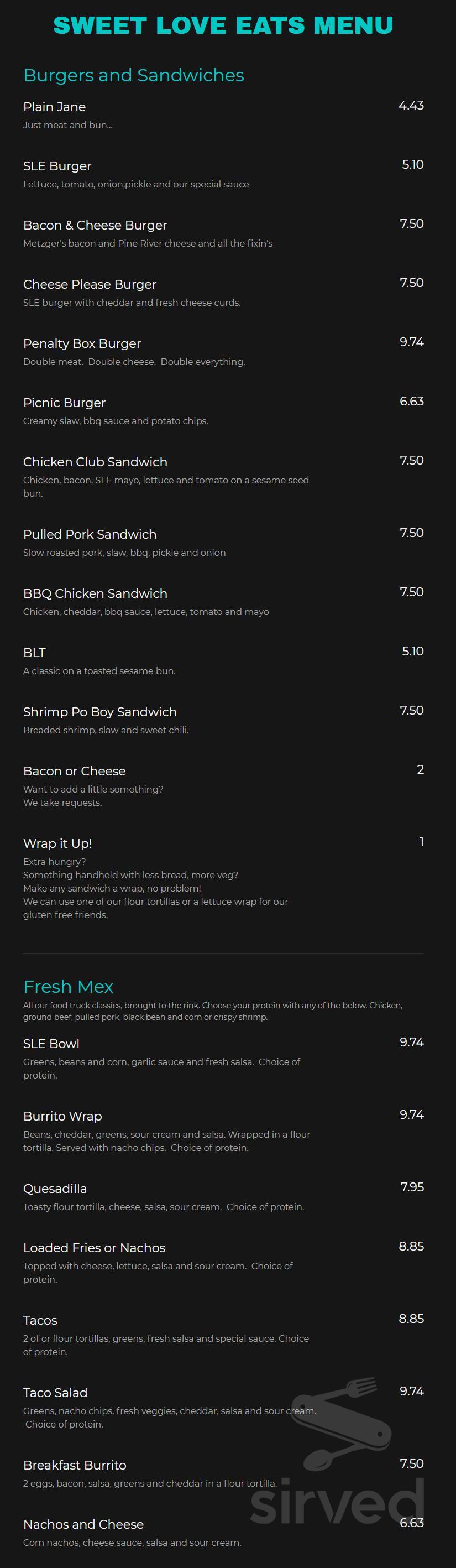 Sweet Love Eats menu in Goderich, Ontario