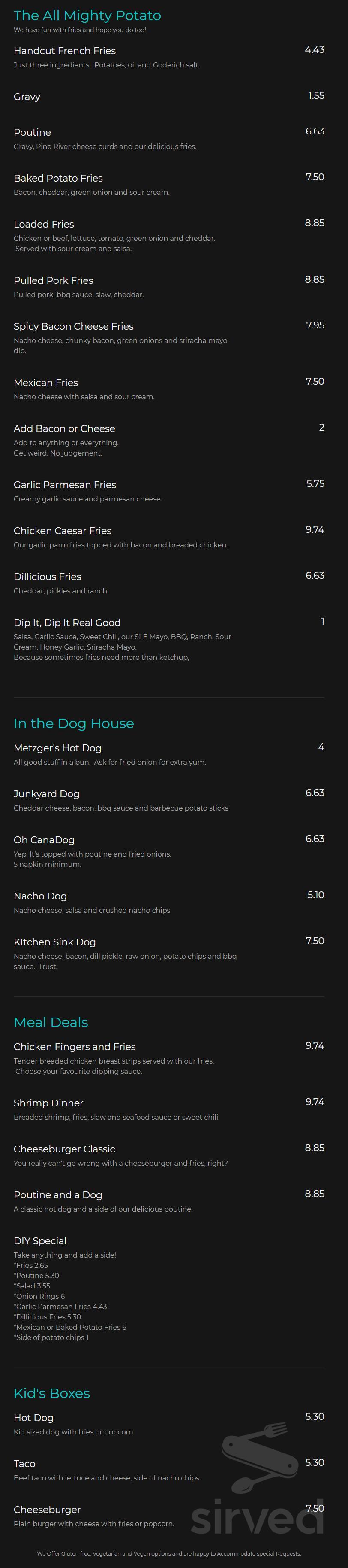 Sweet Love Eats menu in Goderich, Ontario