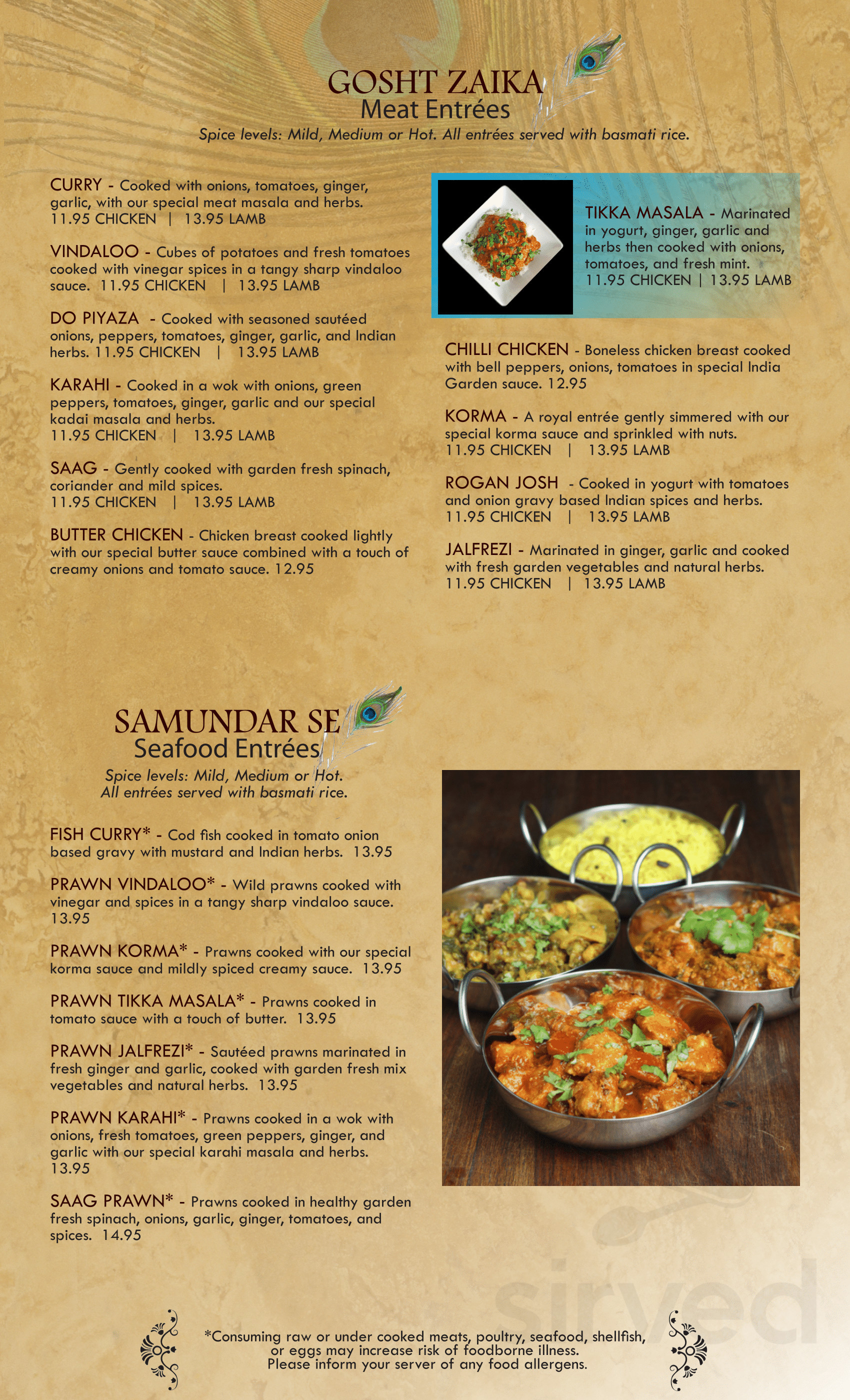 India Garden menu in Lacey, Washington, USA