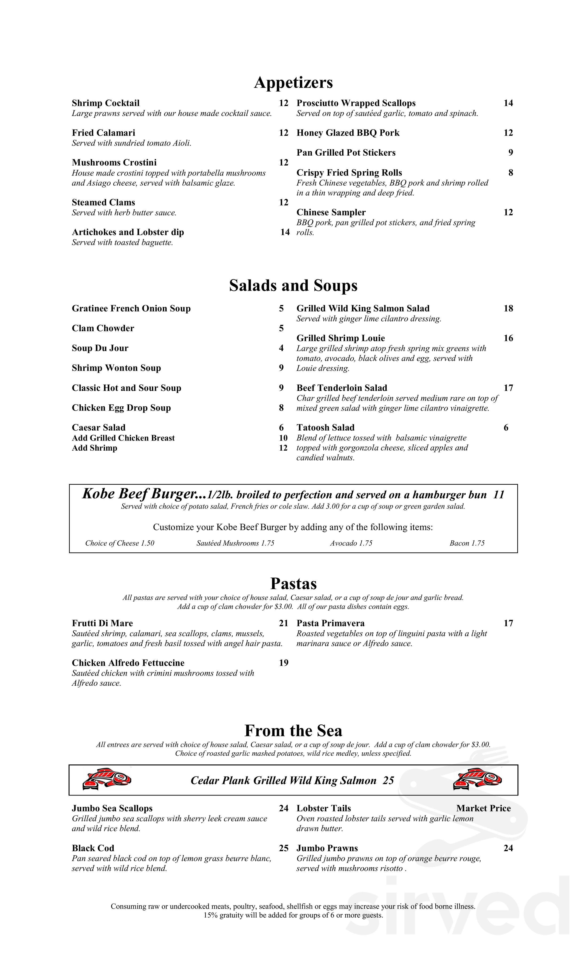 Tatoosh Grill at Emerald Queen Casino menu in Fife, Washington, USA