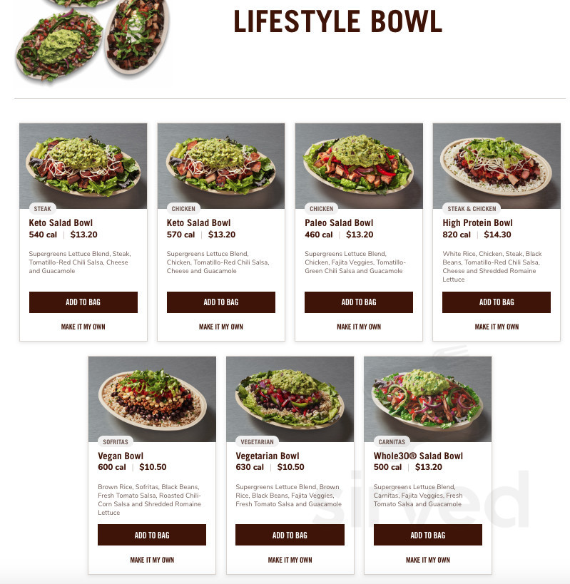 Chipotle Mexican Grill menu in Bellevue, Washington, USA