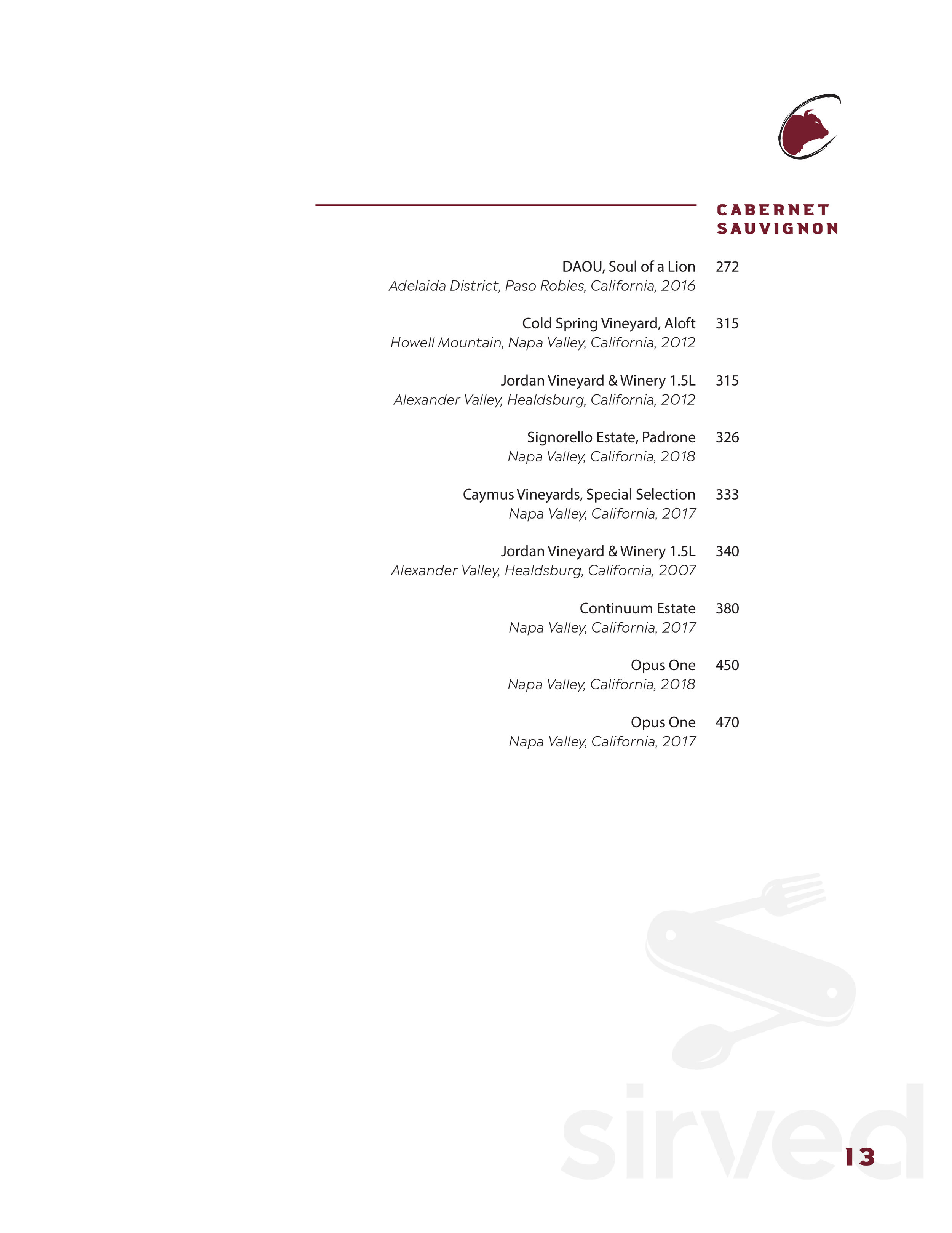 Charolais Steakhouse menu in Hickory, North Carolina, USA