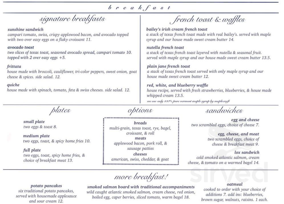 Back In Time Cafe menu in Bradley Beach, New Jersey, USA