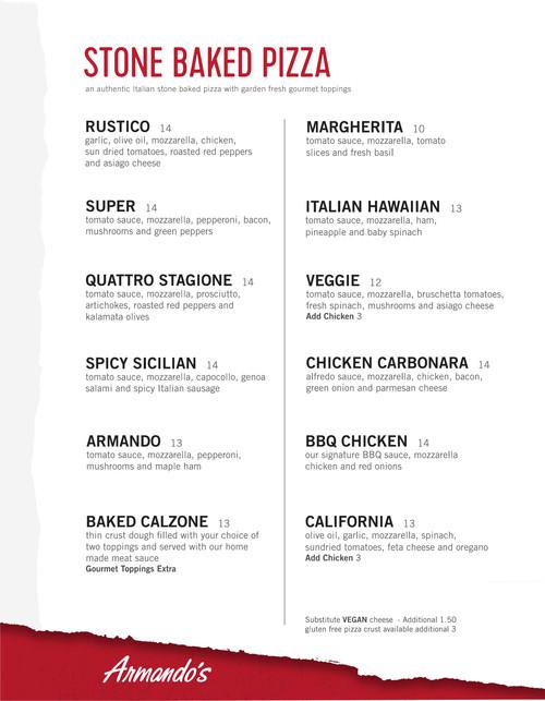 Armando's Pizza Leamington menu in Leamington, Ontario, Canada
