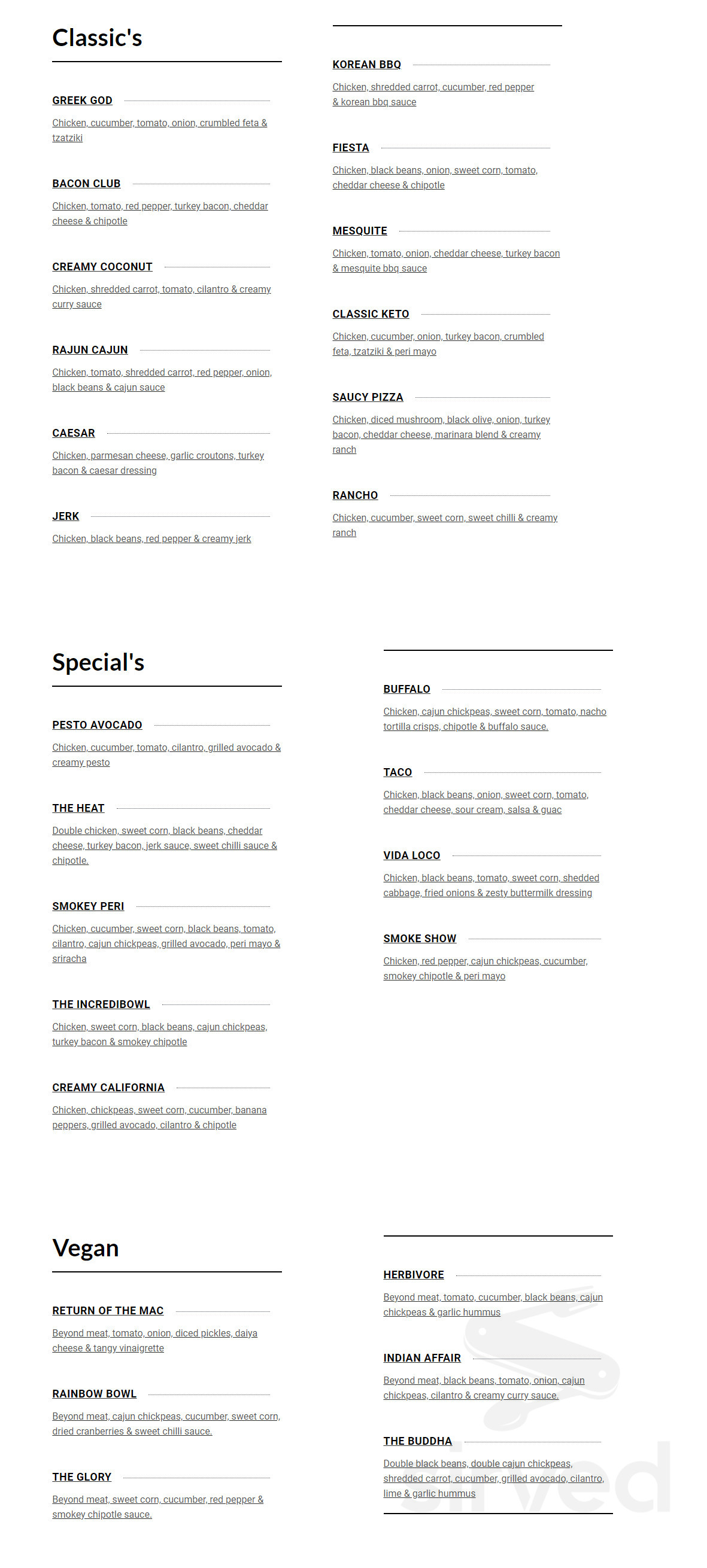 The Whole Bowl Health Bar & Meal Prep menu in Surrey, British Columbia