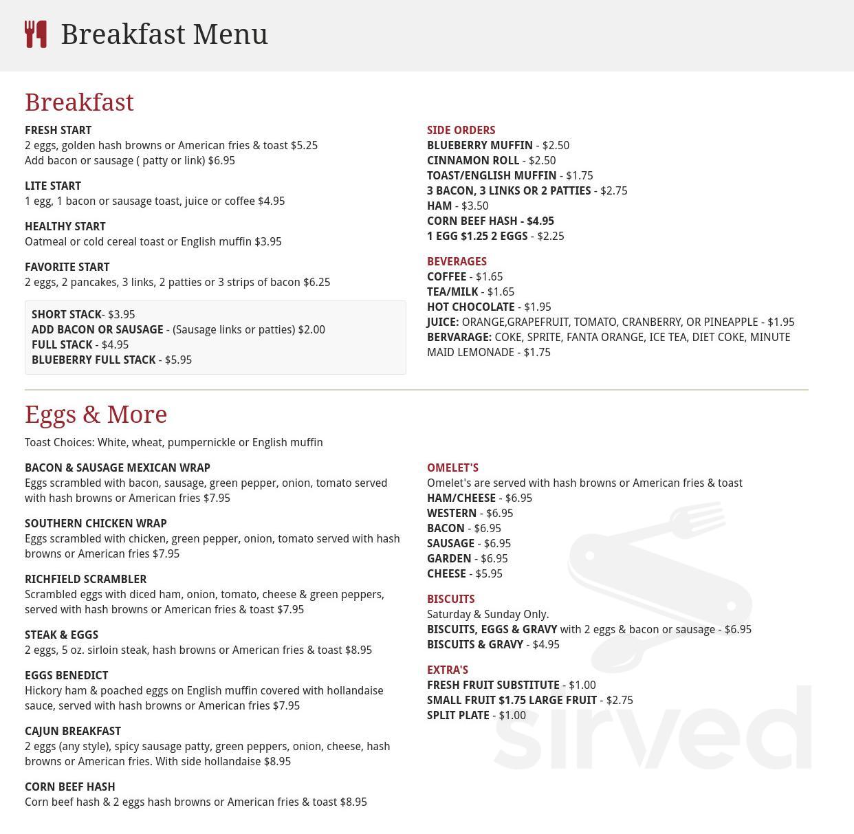 Menu for VFW Post 5555 in Richfield, MN | Sirved